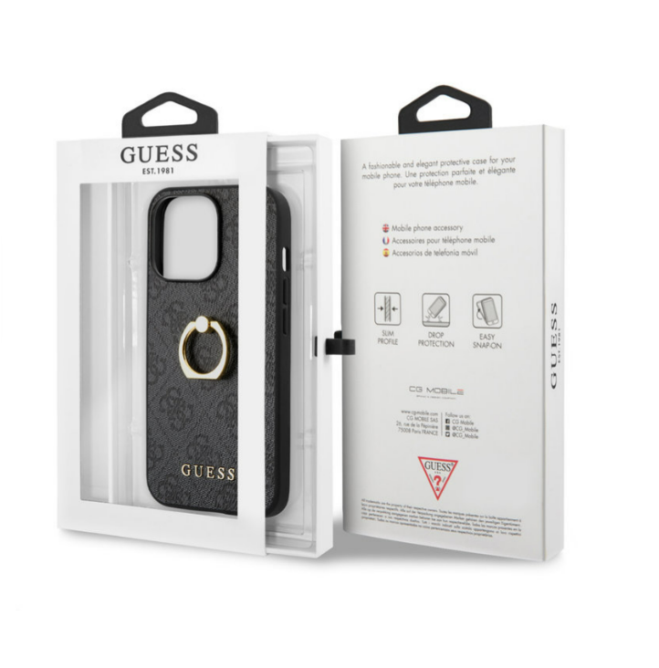 Guess iPhone 14 Pro Max Hardcase Backcover - 4G - Met Ringhouder - Grijs - Afbeelding 5