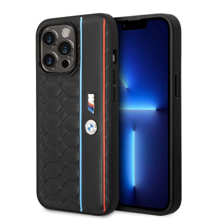 BMW iPhone 14 Pro Max Hardcase Backcover - Hexo Pattern - Stripe - Zwart